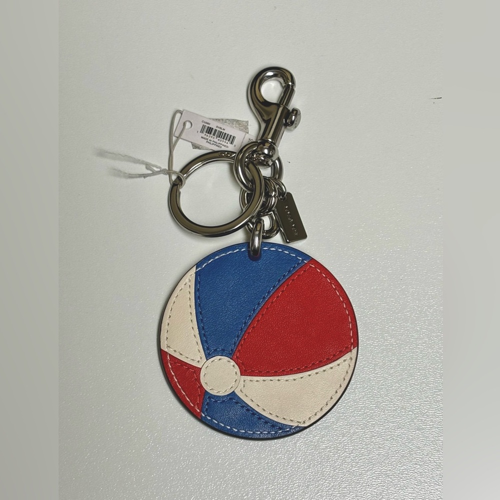 Coach Beachball Bag Charm Keychain Red/White/Blue NWT - Picture 2 of 9